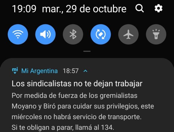 Gobierno utiliza la app Mi Argentina para criticar el paro de transporte