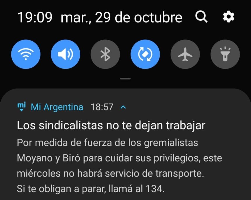 Gobierno utiliza la app Mi Argentina para criticar el paro de transporte